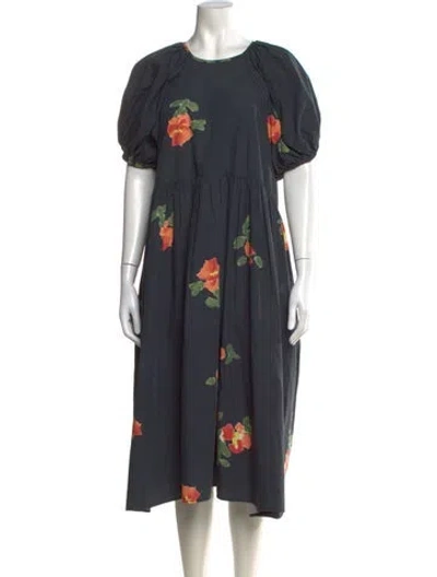 Pre-owned Naya Rea Floral Print Midi Length Dress In Grey