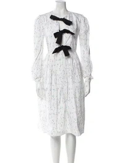 Pre-owned Naya Rea Floral Print Midi Length Dress W/ Tags In White