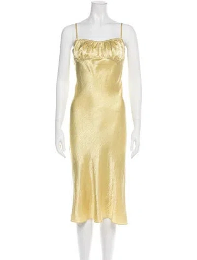 Pre-owned Naya Rea Square Neckline Midi Length Dress In Yellow