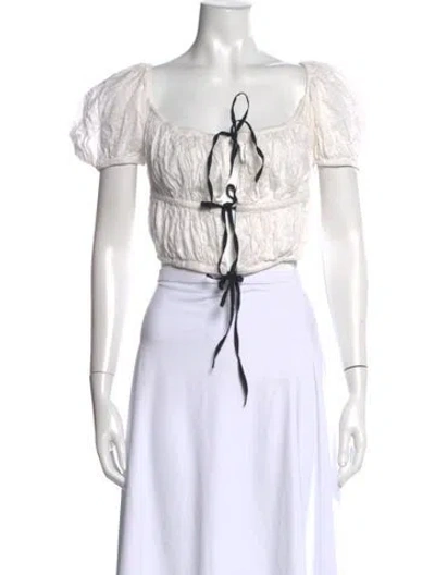 Pre-owned Naya Rea Square Neckline Short Sleeve Crop Top In White