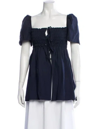 Pre-owned Naya Rea Square Neckline Short Sleeve Top In Blue