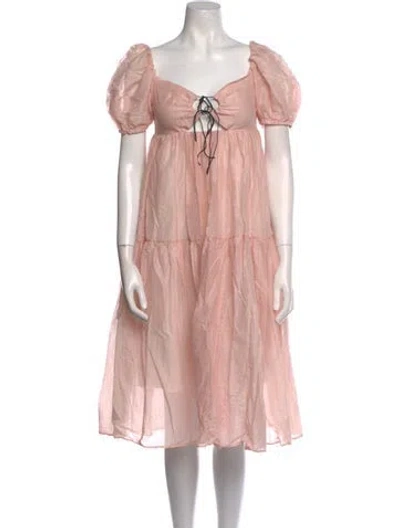 Pre-owned Naya Rea V-neck Midi Length Dress In Pink