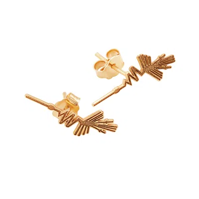 Pre-owned Nazca Desert World Wonder Geoglyph Colibri 14k Solid Yellow Gold  Stud Earrings