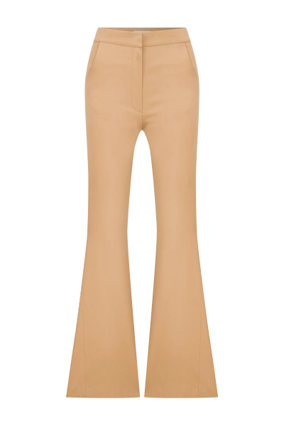 Nazli Ceren Avrell Cotton Flared Trousers In Golden Straw In Multi
