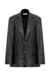 Nazli Ceren Boxy Vegan Leather Blazer In Noire In Black