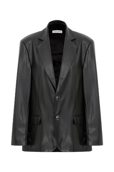 Nazli Ceren Boxy Vegan Leather Blazer In Noire In Black