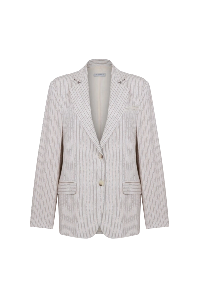 Nazli Ceren Boxy Striped Linen Jacket In Walnut In Neutral