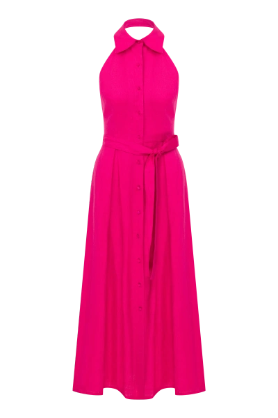 Nazli Ceren Carrie Linen Midi Dress In Berry Pink In Pink/purple
