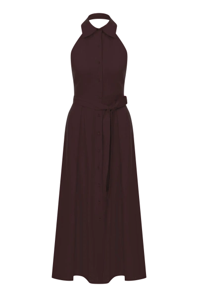 Nazli Ceren Carrie Linen Midi Dress In Burnt Siena In Brown