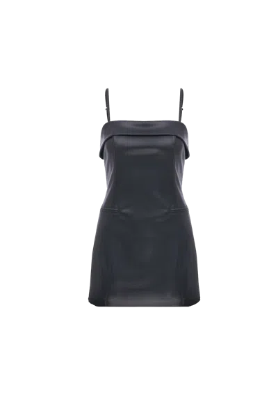 Nazli Ceren Gaia Mini Leather Dress In Black