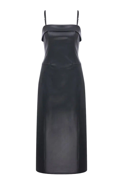 Nazli Ceren Gaia Vegan Leather Midi Dress In Gunmetal Grey
