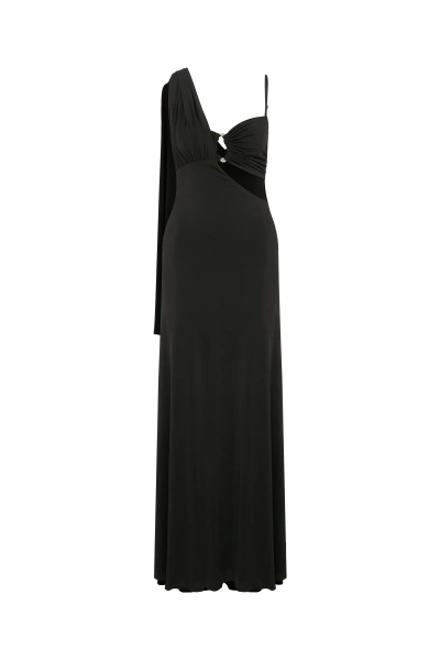 Nazli Ceren Grace Jersey Asymmetric Long Dress In Black