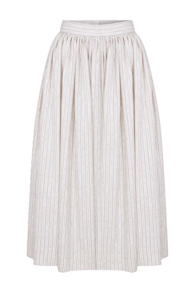Nazli Ceren Lou Lou Striped Linen Midi Skirt In Walnut In White