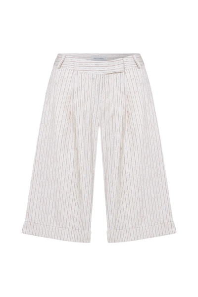 Nazli Ceren Marde Striped Linen Shorts In Walnut In White