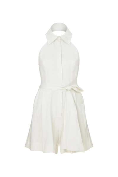 Nazli Ceren Mindy Linen Playsuit In White Sand