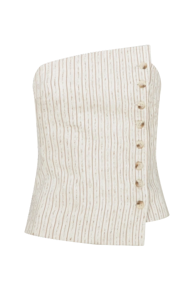 Nazli Ceren Odyle Striped Linen Bustier In Walnut In White