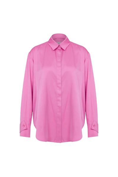 Nazli Ceren Ravenna Satin Shirt In Partfait Pink In Pink/purple