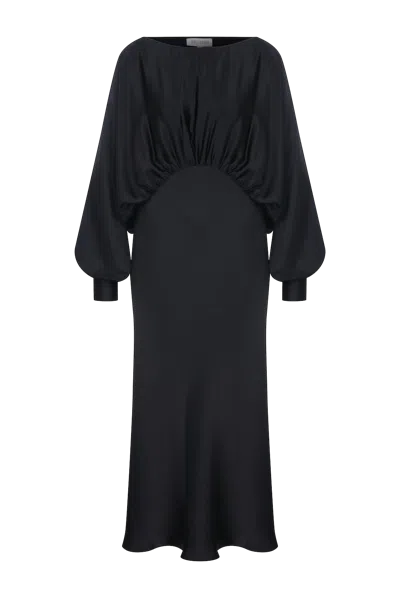 Nazli Ceren Rhea Satin Dress In Ebony