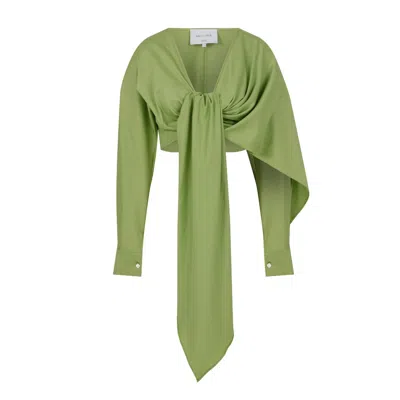 Nazli Ceren Angy Asymmetric Blouse In Green