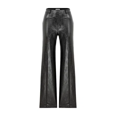 Nazli Ceren Women's Black Abby Straight Cut Croco-effect Trousers