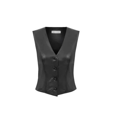 Nazli Ceren Women's Black Brita Vegan  Leather Vest