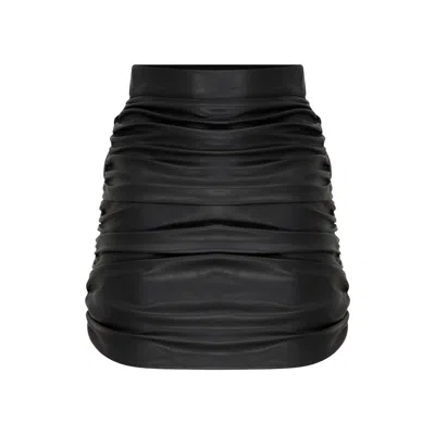 Nazli Ceren Women's Black Chels Ruched Vegan Leather Mini Skirt