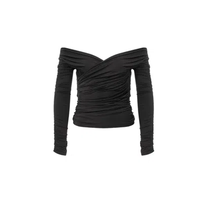 Nazli Ceren Women's Black Monique Draped Jarsey Top