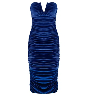 Nazli Ceren Luce Velvet Midi Dress In Bleu In Blue