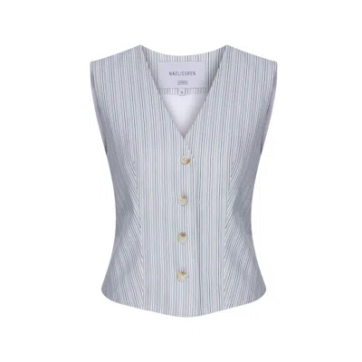 Nazli Ceren Lyra Striped Cotton Waistcoat In Blue