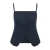 Nazli Ceren Marona Linen Top In Dark Navy In Blue