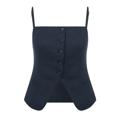NAZLI CEREN WOMEN'S BLUE MARONA LINEN TOP IN DARK NAVY