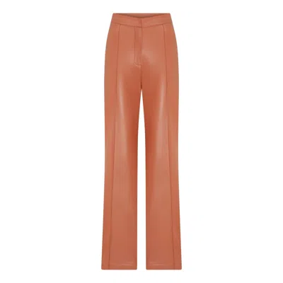 Nazli Ceren Women's Brown Alba Vegan Leather Wide-leg Trousers