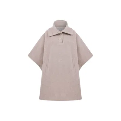 NAZLI CEREN WOMEN'S BROWN JARINE  WOOL BLEND PONCHO IN LIGHT BELGE