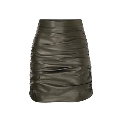 Nazli Ceren Women's Chels Vegan Leather Ruched Skirt In Burnt Green