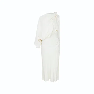 Nazli Ceren Emillien Asymmetric Satin Dress In White Swan