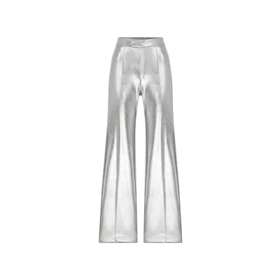 Nazli Ceren Women's Grey Millie Leather Straight Cut Trousers In White