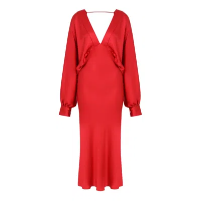 Nazli Ceren Mila V Neck Satin Dress In Red