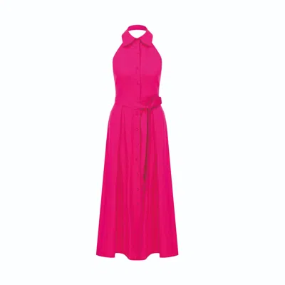 Nazli Ceren Carrie Linen Midi Dress In Berry Pink In Pink/purple