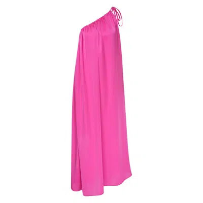 Nazli Ceren Women's Pink / Purple Chrissy One Shoulder Satin Maxi Dress In Pink/purple