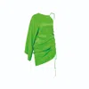 Nazli Ceren Rocha Asymmetric Mini Satin Dress In Jolly Green In Green