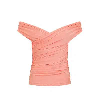 Nazli Ceren Cheri Jersey Blouse  In Tangerine In Rose Gold