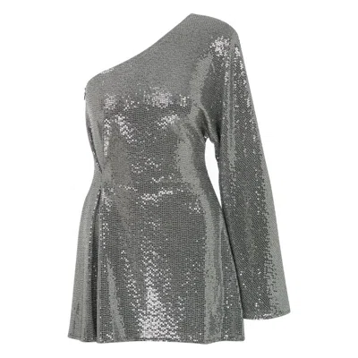 Nazli Ceren Women's Silver Emerald One Shoulder Sequin Mini Dress