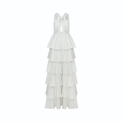 NAZLI CEREN WOMEN'S WHITE LAUREL PRINTED COTTON LONG DRESS IN CANNOLI CREAM
