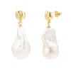 Nazzar Men's Gold / White Large Pearl Dangle Pebble Earrings In Multi