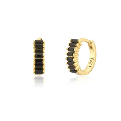 Nazzar Women's Gold / Black Baguette Cut Onyx Huggie Earrings In Multi