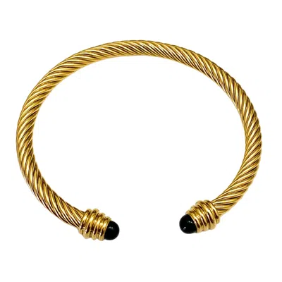 Nazzar Women's Gold / Black Gold Twist Onyx Statement Bangle In Multi