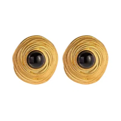 Nazzar Women's Gold / Black Onyx Round Gold Earrings In Multi