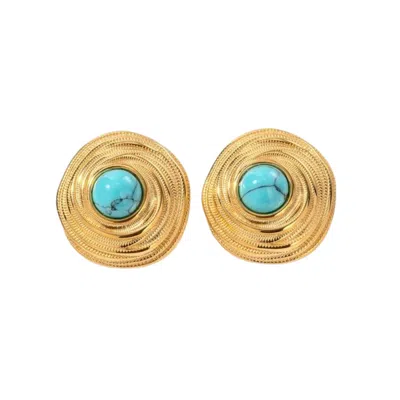 Nazzar Women's Gold / Blue Turquoise Round Gold Stud Earrings In Multi