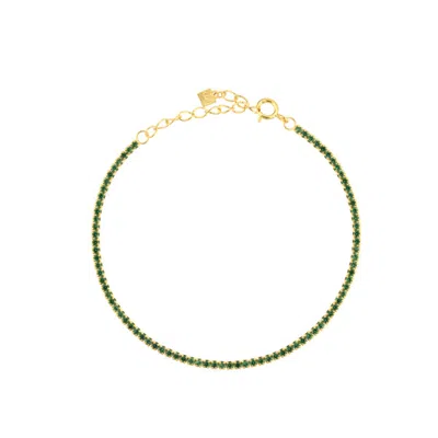 Nazzar Women's Gold / Green Dainty Emerald Green Gold Tennis Bracelet In Multi
