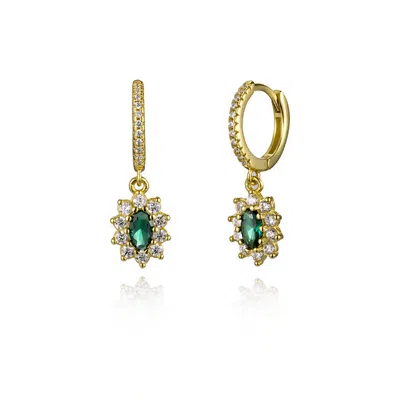 Nazzar Women's Gold / Green Oval Cut Green Emerald Drop Gold  Earrings In Multi